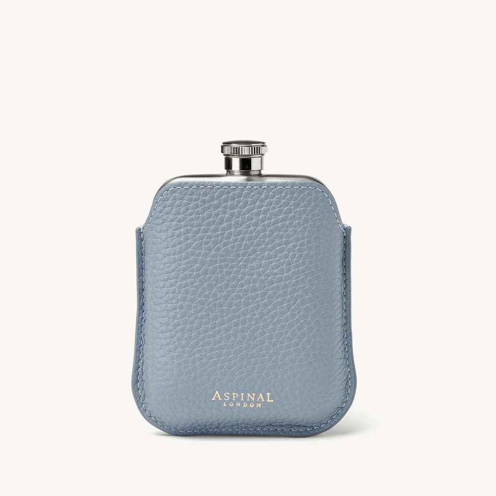 5oz Hip Flask with Leather Pouch Sky Blue Pebble