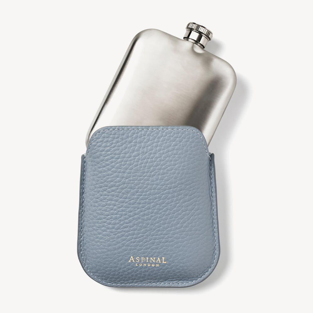 5oz Hip Flask with Leather Pouch Sky Blue Pebble