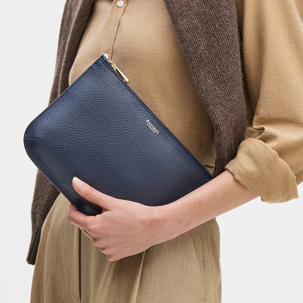 Large Ella Pouch Navy Pebble