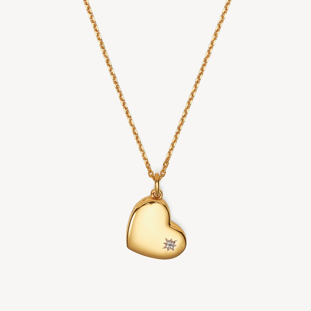 Star Set Heart Locket Necklace 18ct Gold Vermeil