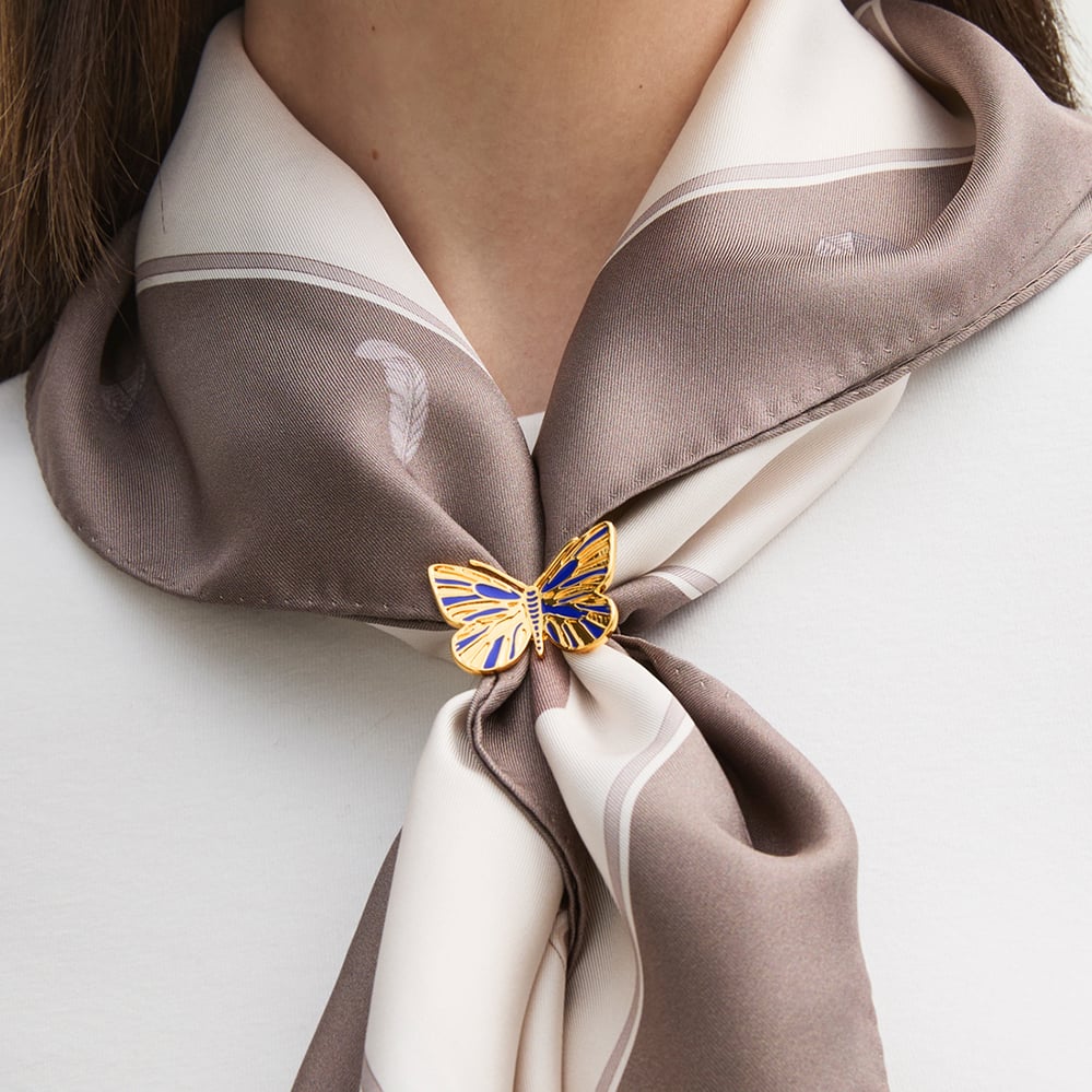 Butterfly Scarf Ring Navy Enamel & 18ct Gold Plated