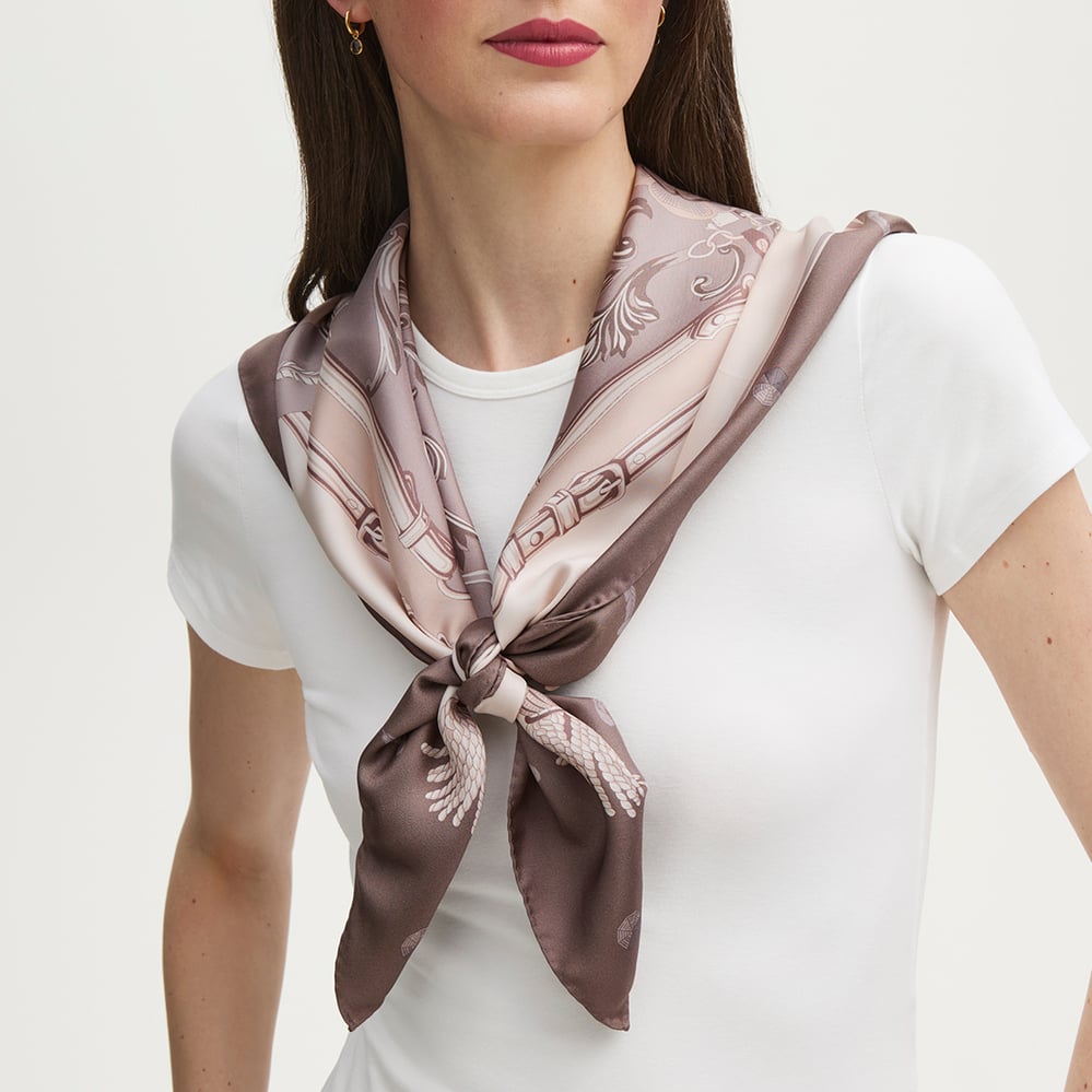 Aspinal Signature Shield Silk Scarf Moleskin Pure Silk