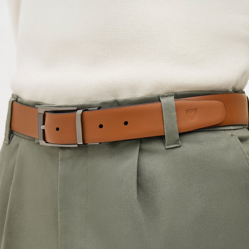Men's Reversible Belt Smooth Brown & Smooth Tan