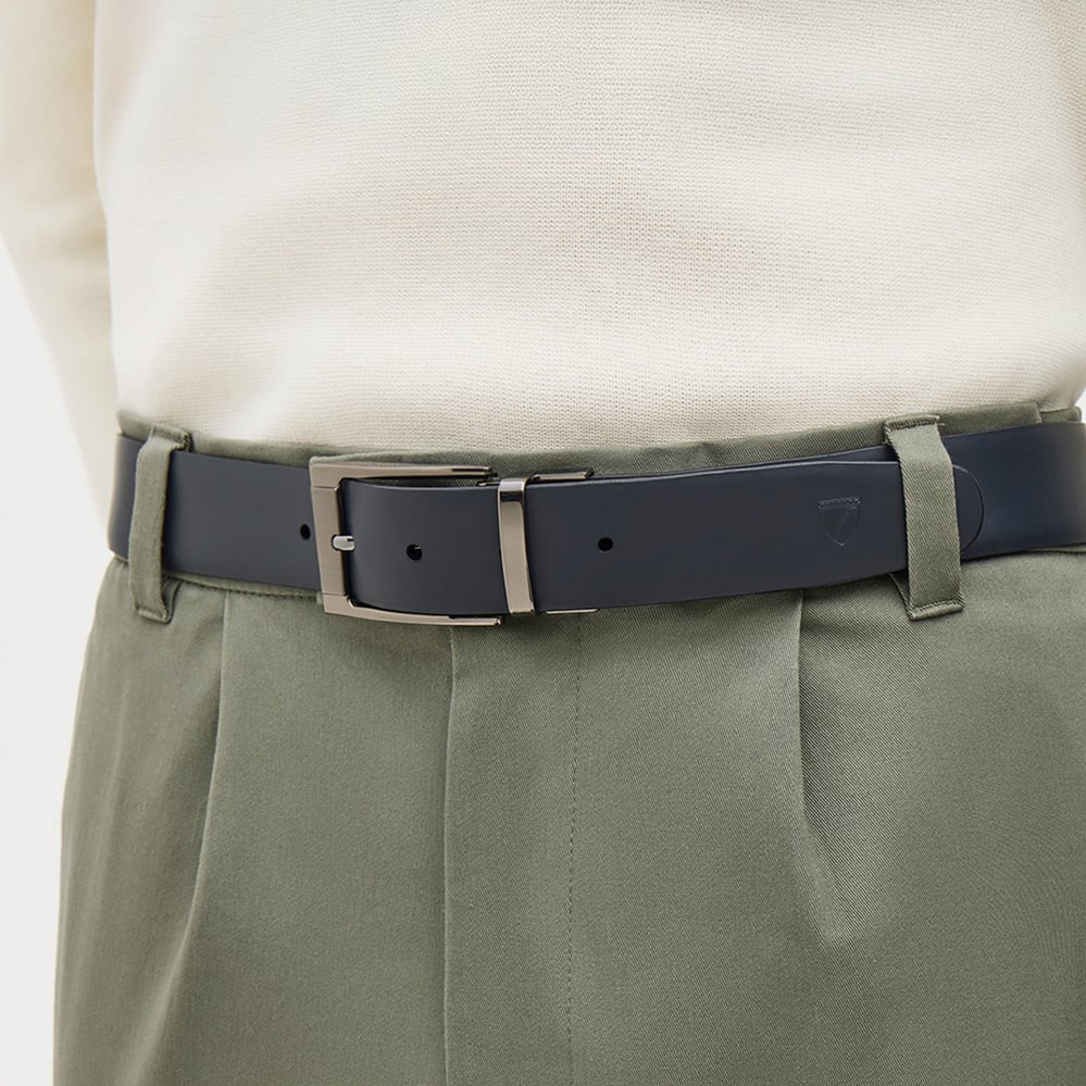 Men's Reversible Belt Smooth Black & Smooth Navy