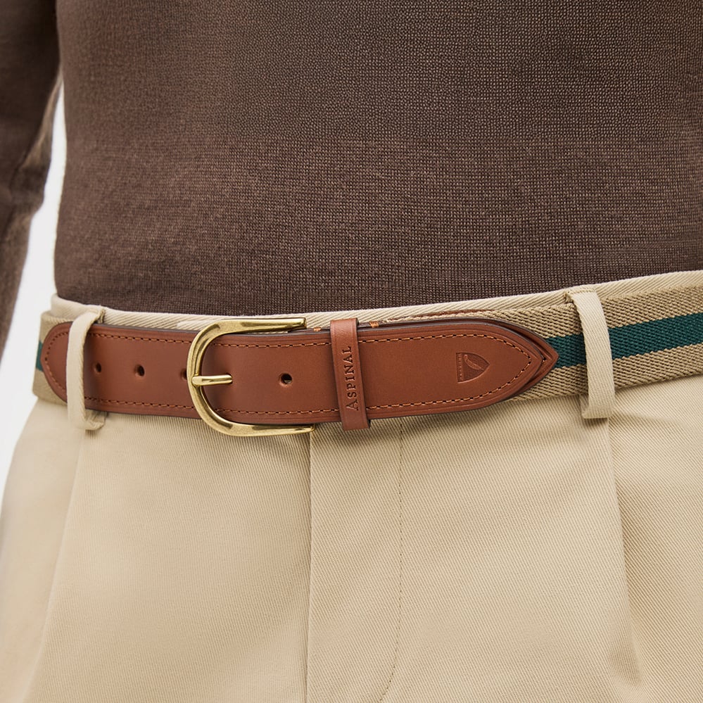 Webbing Belt Natural & Evergreen Stripes