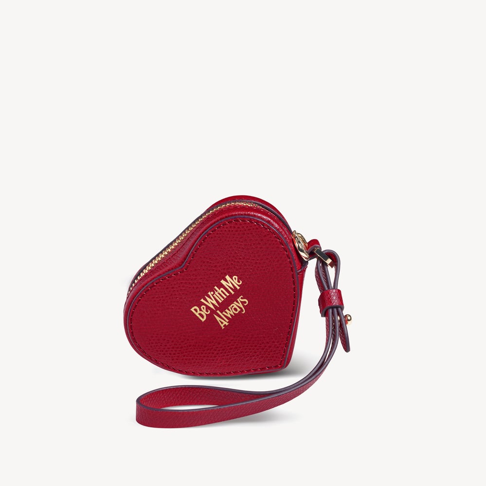 ‘Be With Me Always’ Heart Zipped Bag Charm Cherry Red Soft Saffiano