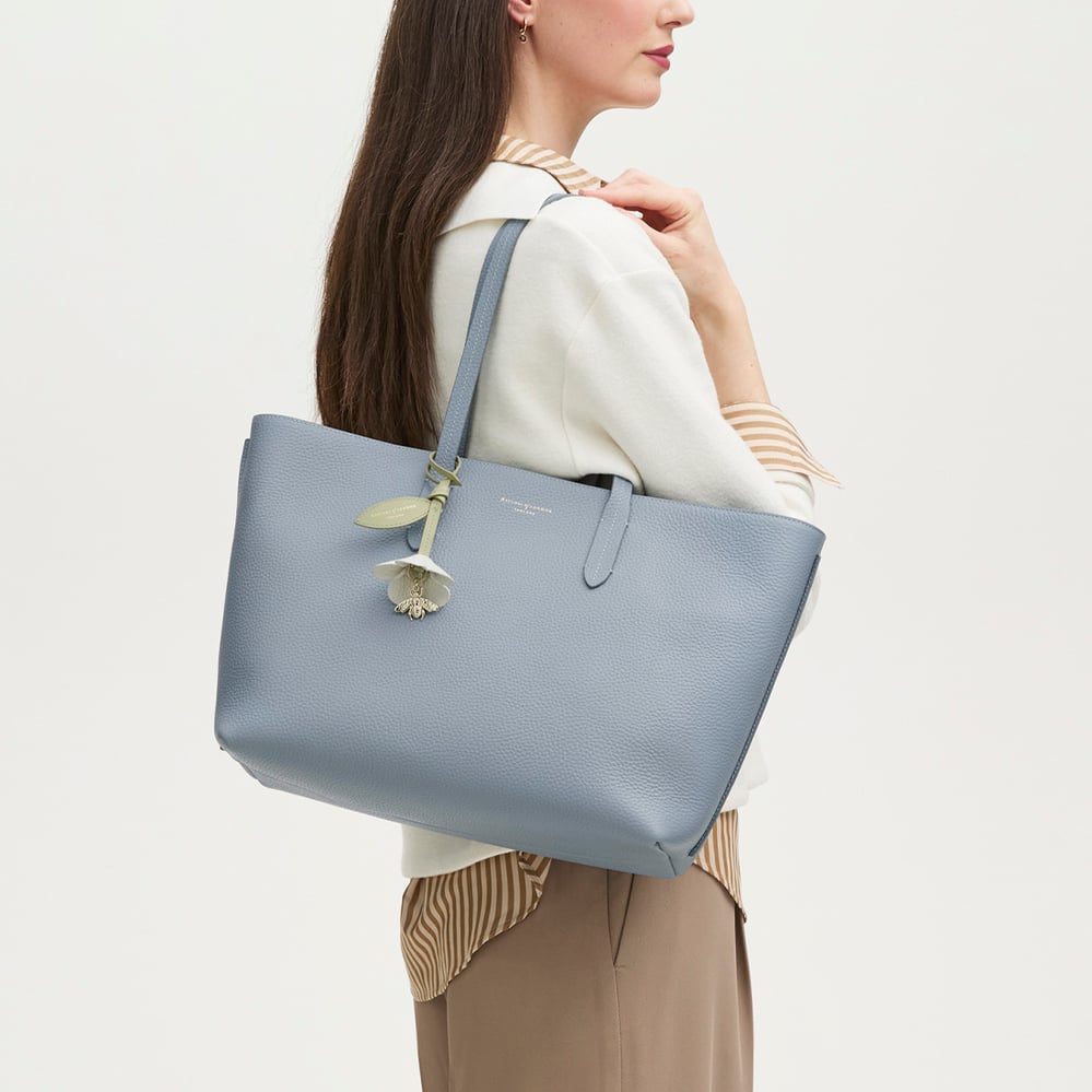 Zipped East West Tote with Bee & Flower Charm Sky Blue Pebble