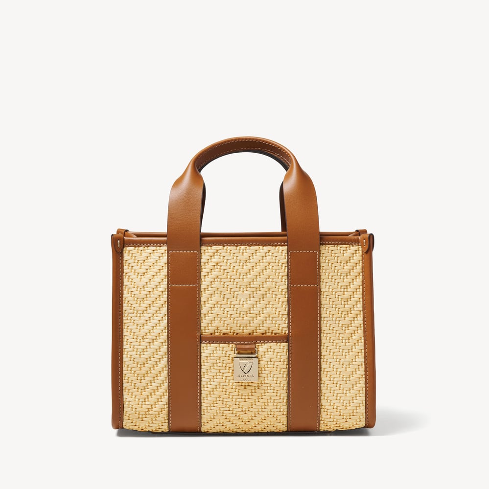 Mini Henley Tote Natural Chevron Raffia & Smooth Tan