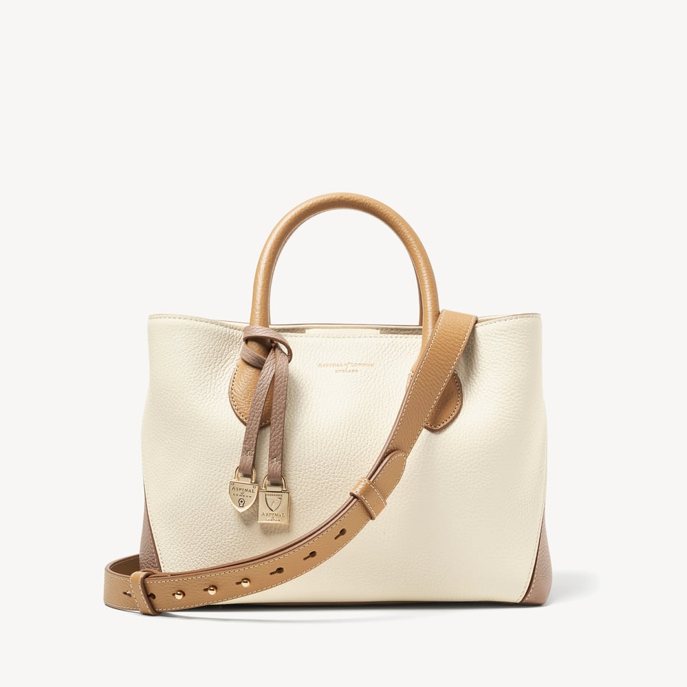 Midi London Tote Soft Taupe & Ivory Pebble