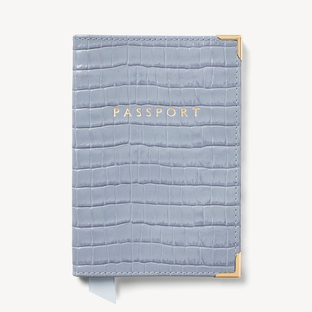 Passport Cover Deep Shine Sky Blue Small Croc
