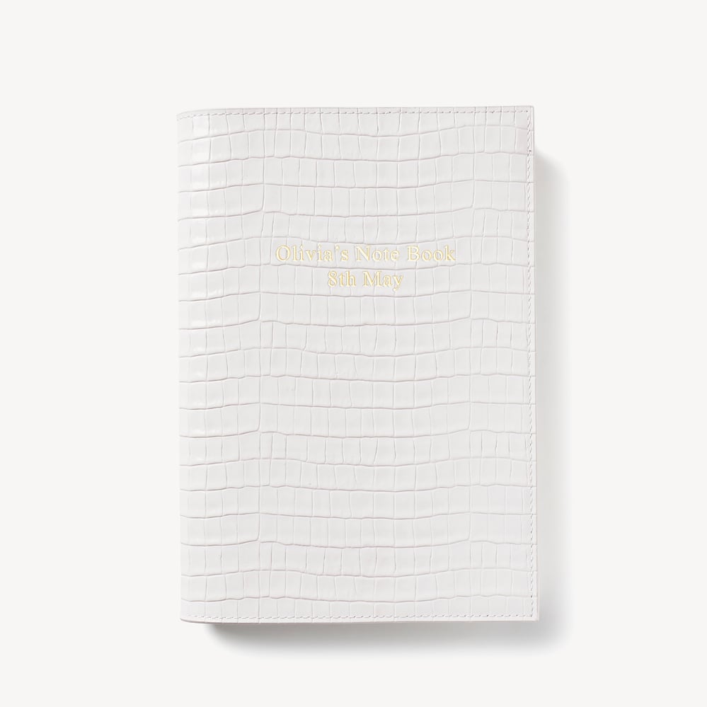 A5 Refillable Luxury Journal Deep Shine Chalk White Small Croc with Soft Suede Lining