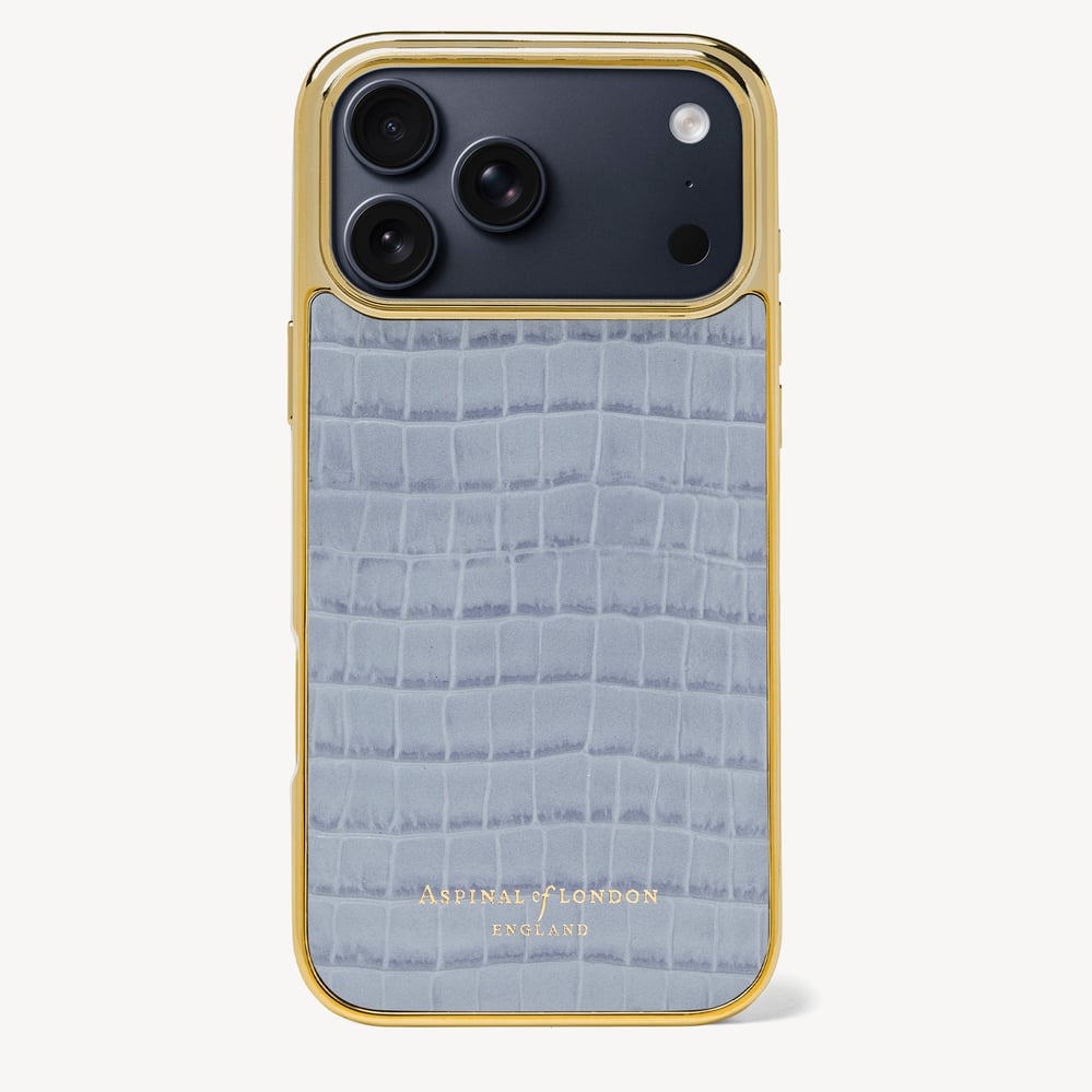 iPhone 17 Pro Max Case Deep Shine Sky Blue Small Croc
