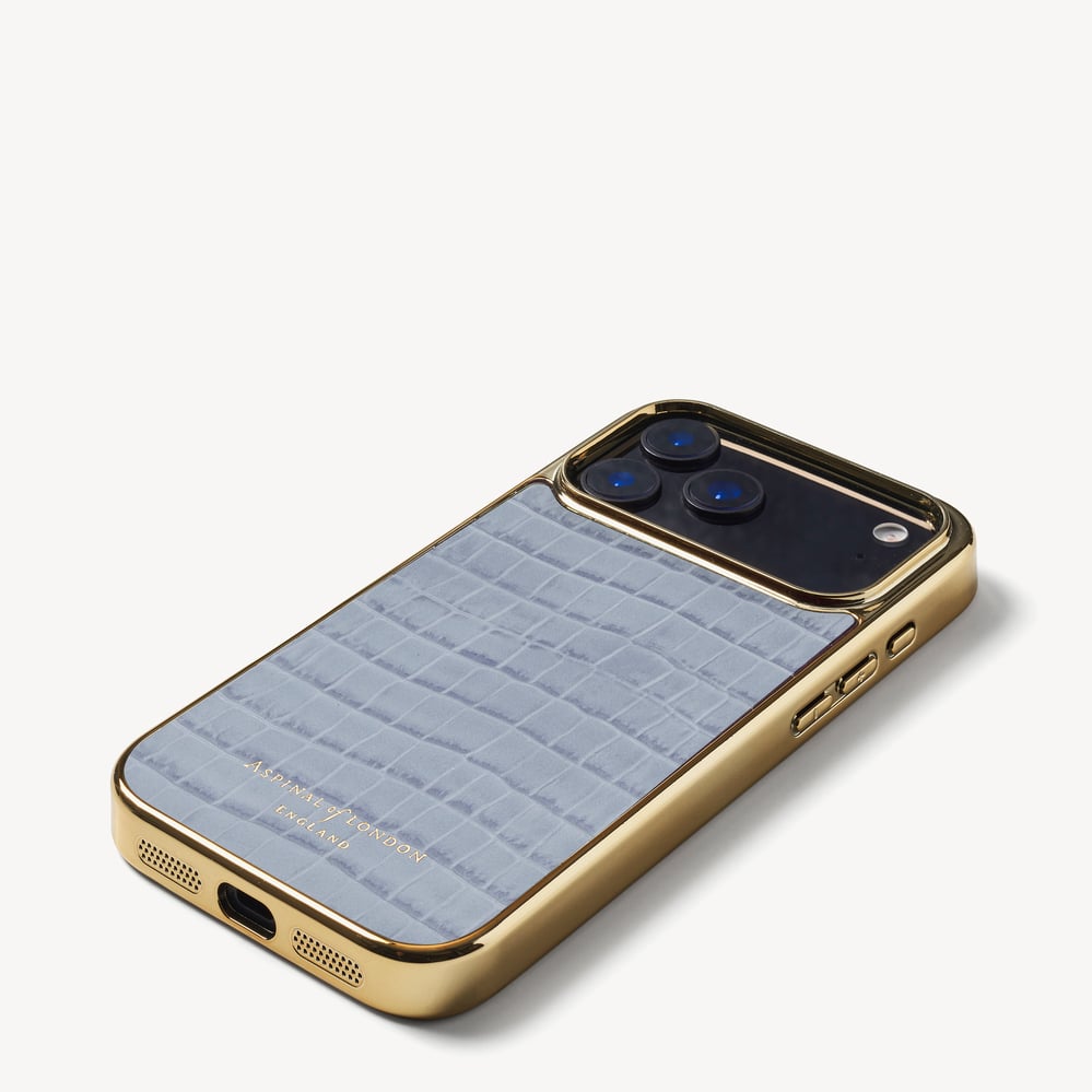 iPhone 17 Pro Max Case Deep Shine Sky Blue Small Croc