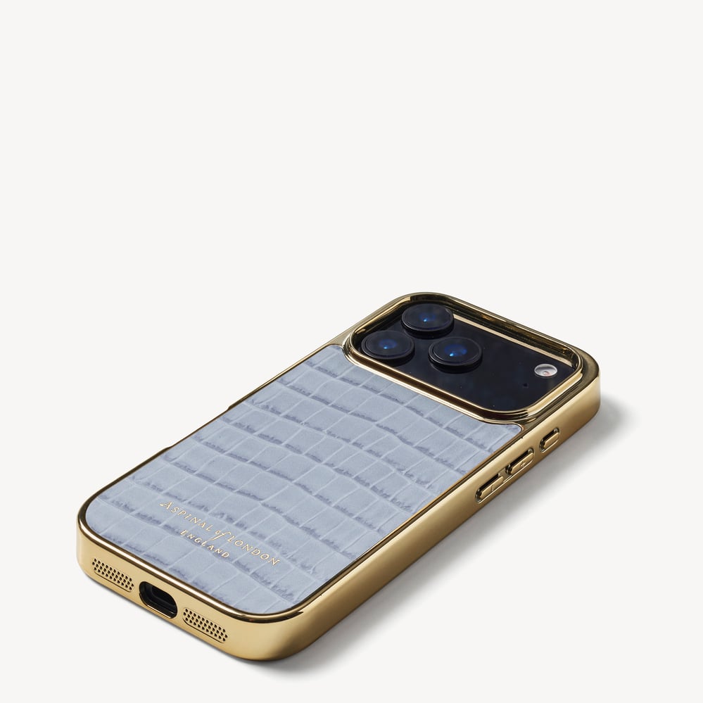 iPhone 17 Pro Case Deep Shine Sky Blue Small Croc