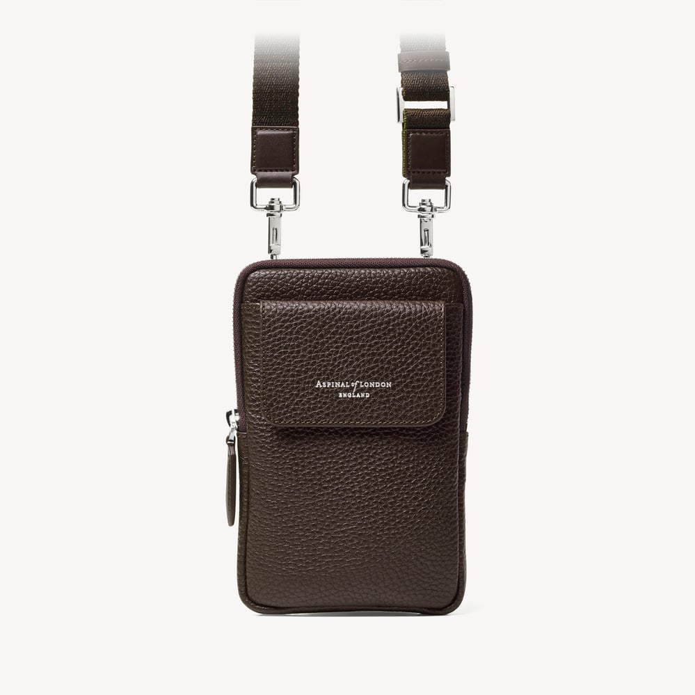 Reporter Crossbody Phone Bag Chocolate Pebble