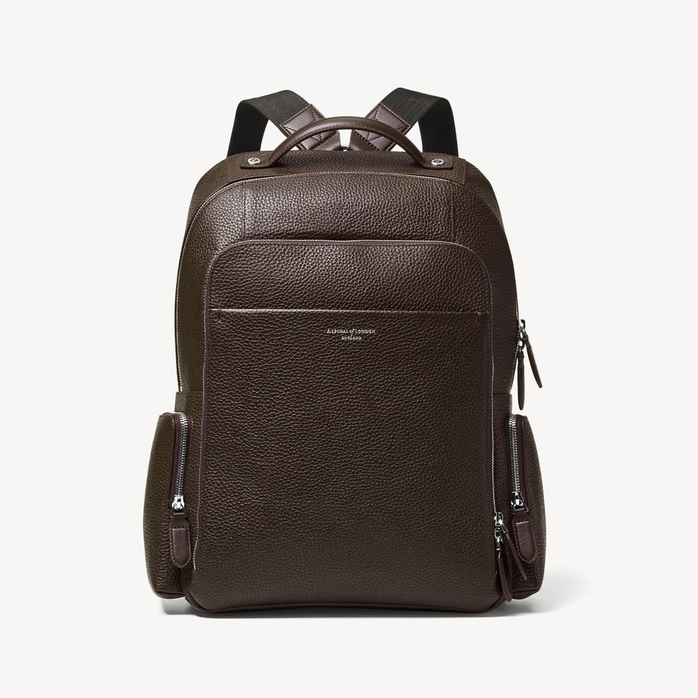 Zipped Leather Backpack Chocolate Pebble