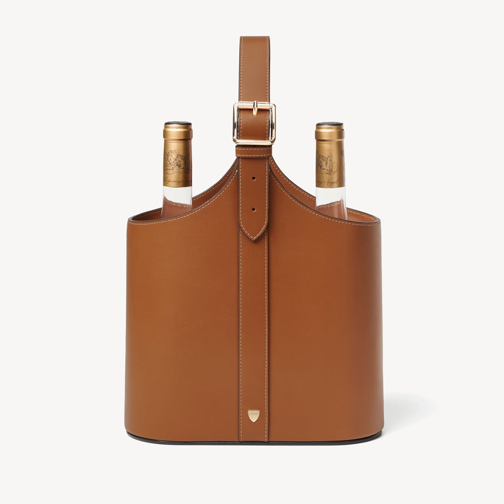 Deluxe Leather Duo Wine Bottle Carrier Smooth Tan