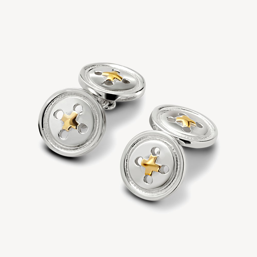 Sterling Silver & Gold Plated Buttons Cufflinks Sterling Silver 925 & Gold Plated