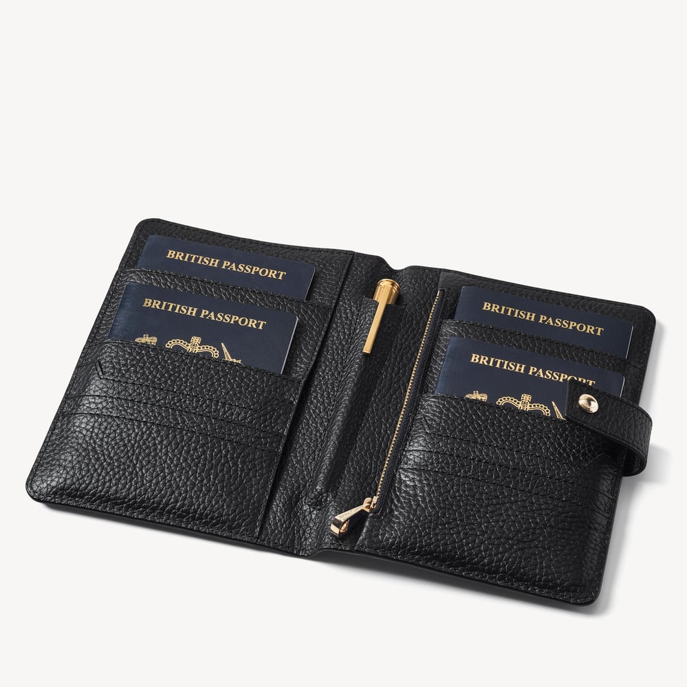 Deluxe Family Travel Wallet Black Pebble