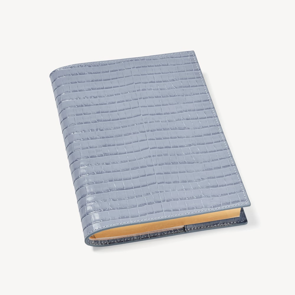 A5 Refillable Luxury Journal Deep Shine Sky Blue Small Croc with Soft Suede Lining