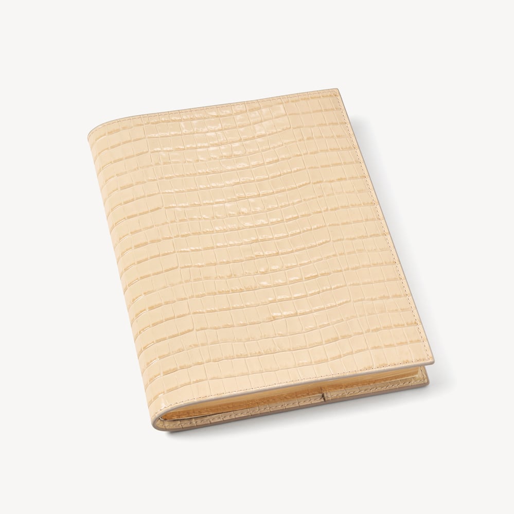 A5 Refillable Luxury Journal Deep Shine Buttermilk Small Croc with Soft Suede Lining