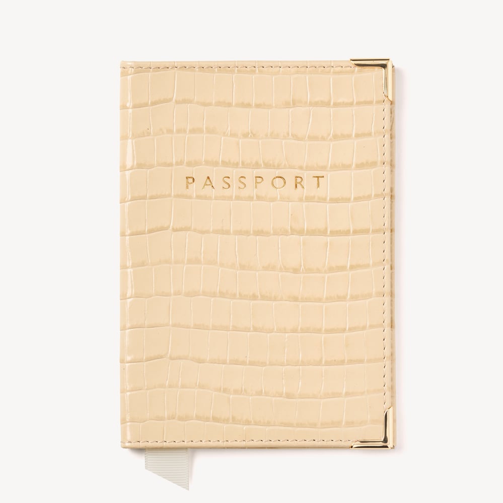 Passport Cover Deep Shine Buttermilk Small Croc
