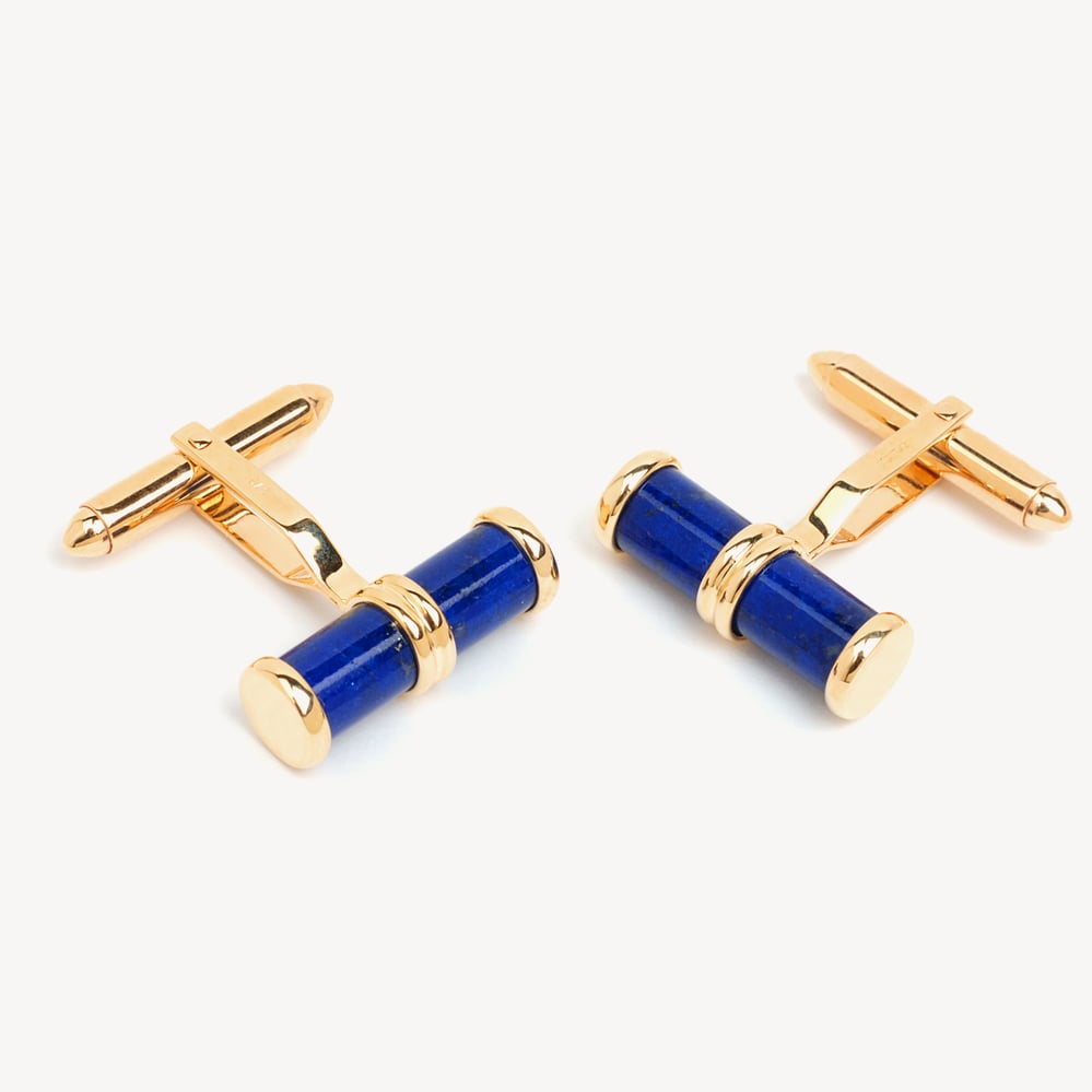 Double Barrel Cufflinks Lapis Lazulite set in 9ct Gold