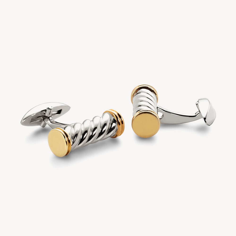 Sterling Silver & Gold Plated Barrel Cufflinks Sterling Silver 925 & Gold Plated
