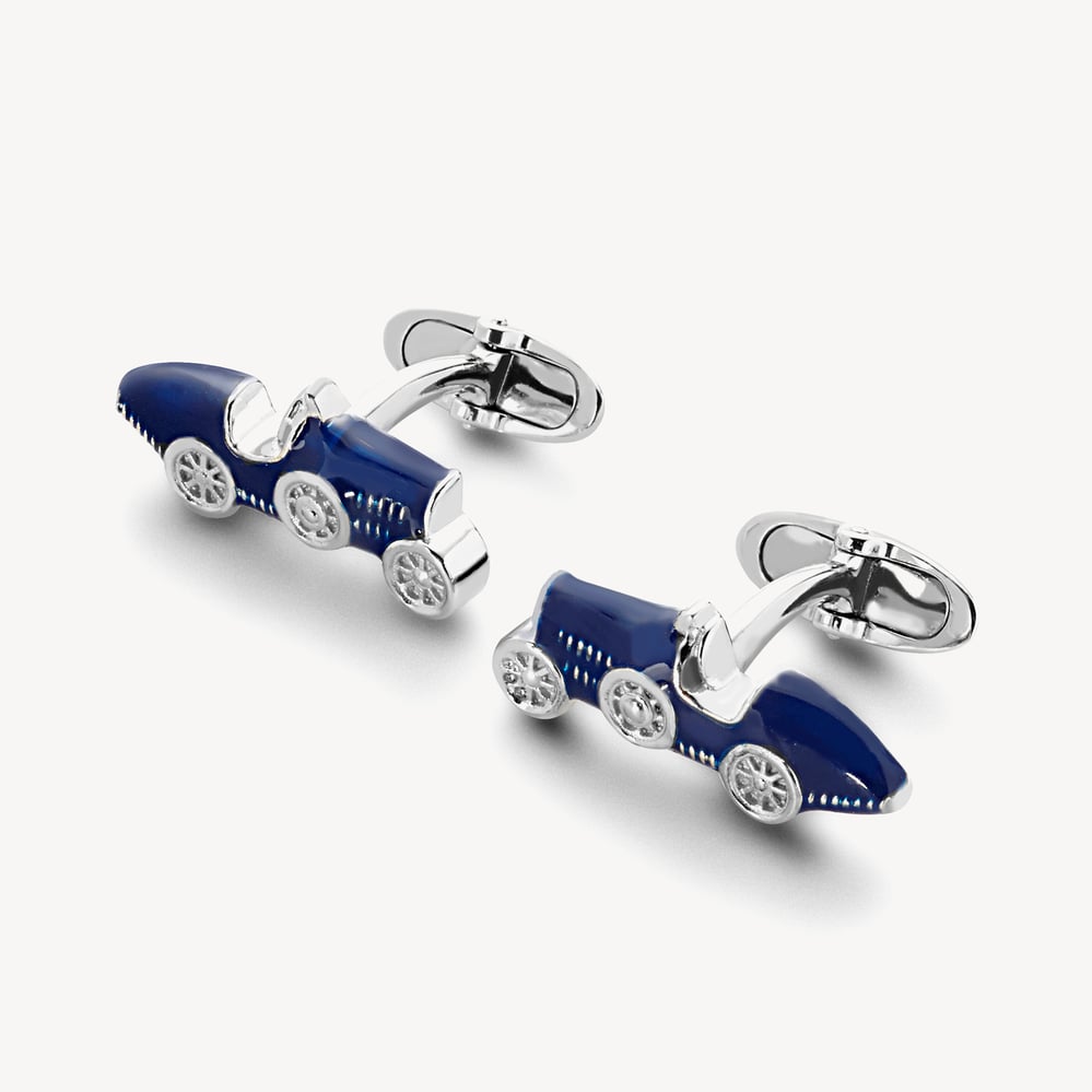 Sterling Silver Classic Car Cufflinks Blue Enamel & Sterling Silver 925