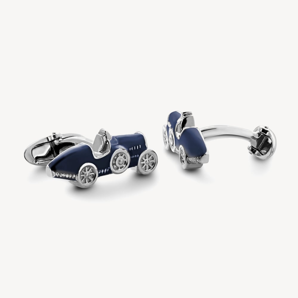Sterling Silver Classic Car Cufflinks Blue Enamel & Sterling Silver 925