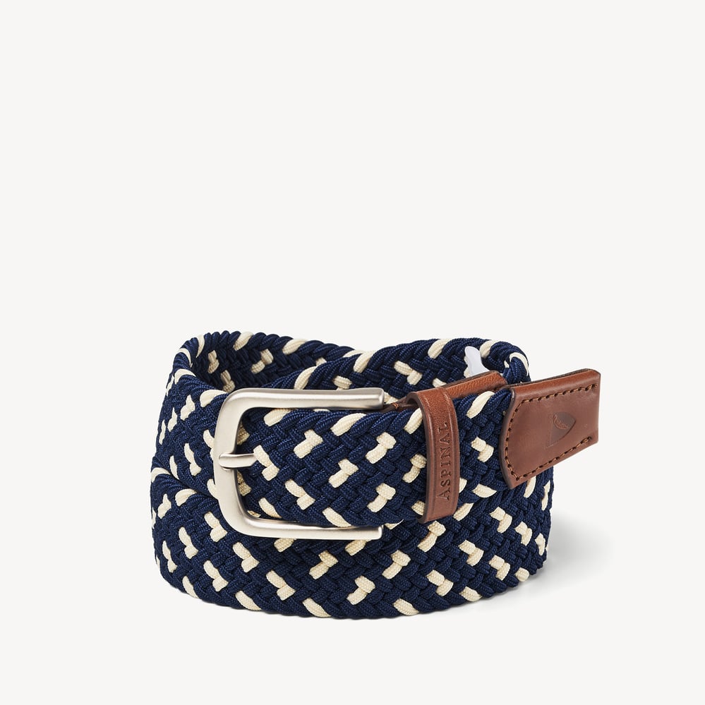 Men's Stretch Woven Belt Navy & Ivory