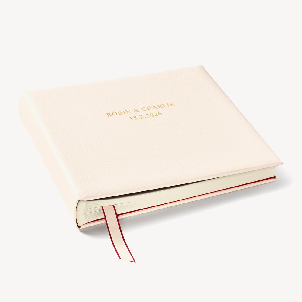 14-inch Wedding Photo Album Ivory Grain with Red Moire Silk Lining