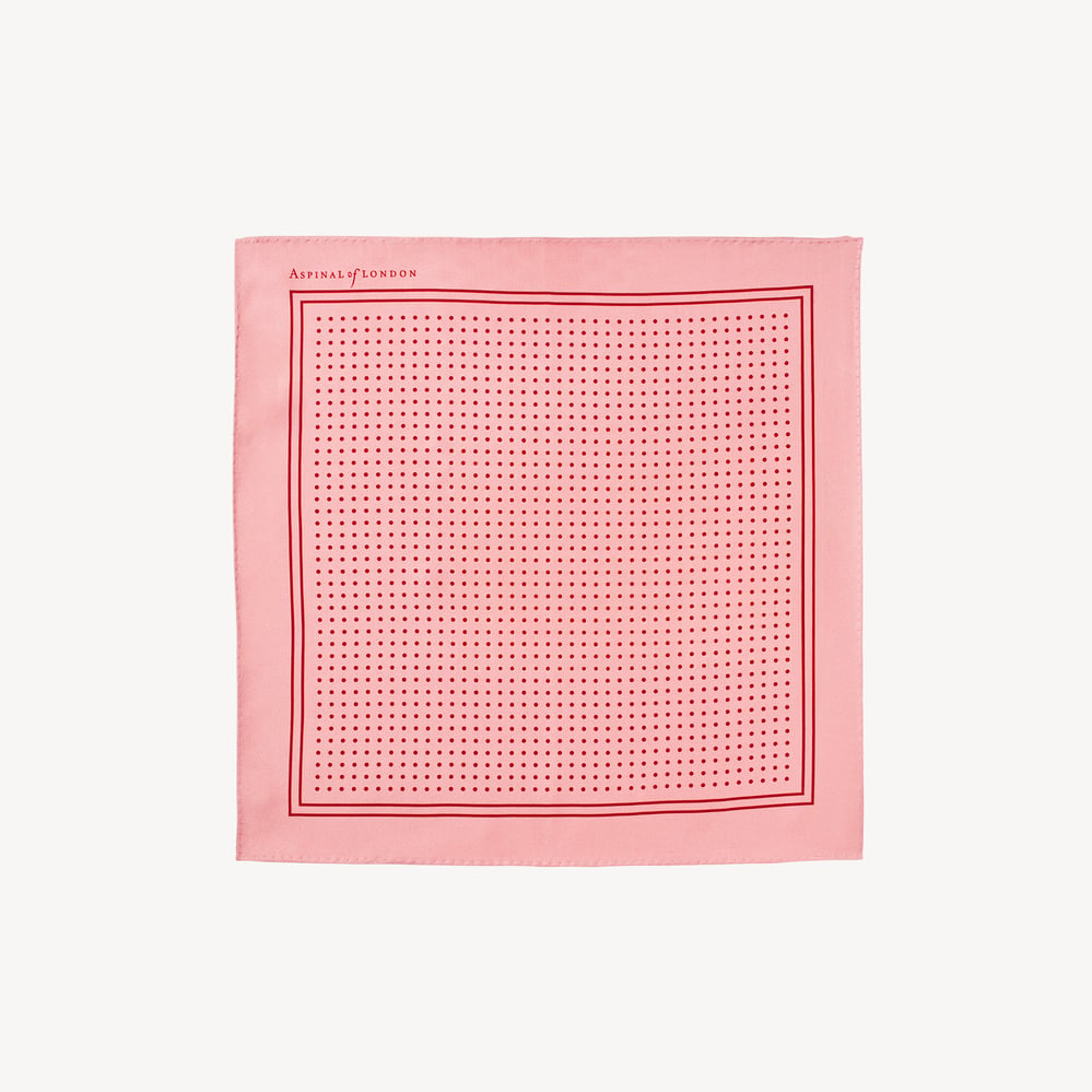 Pure Silk Pocket Square Pink & Red Polka Dot