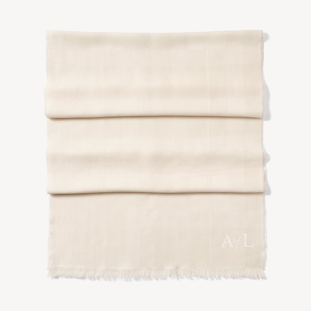 Silk Check Scarf Ivory Silk Modal