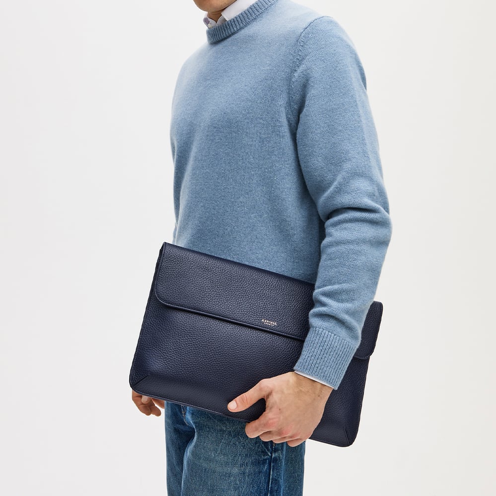 Leather Laptop Case Navy Pebble