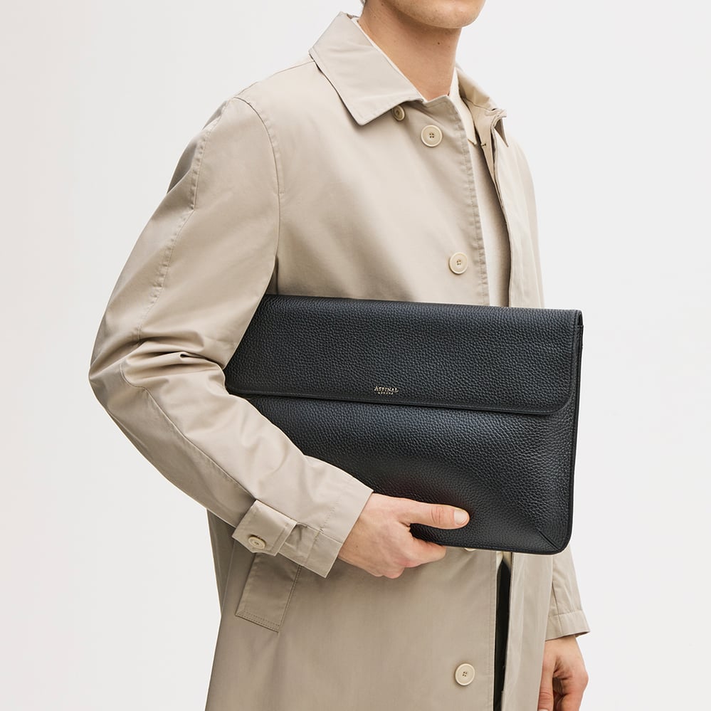 Leather Laptop Case Black Pebble