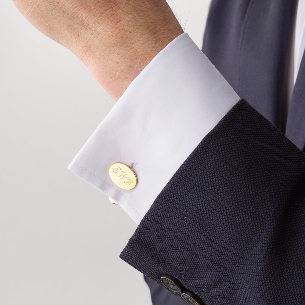 Gold Plain Oval Personalised Cufflinks Sterling Silver 925 & Gold Plated
