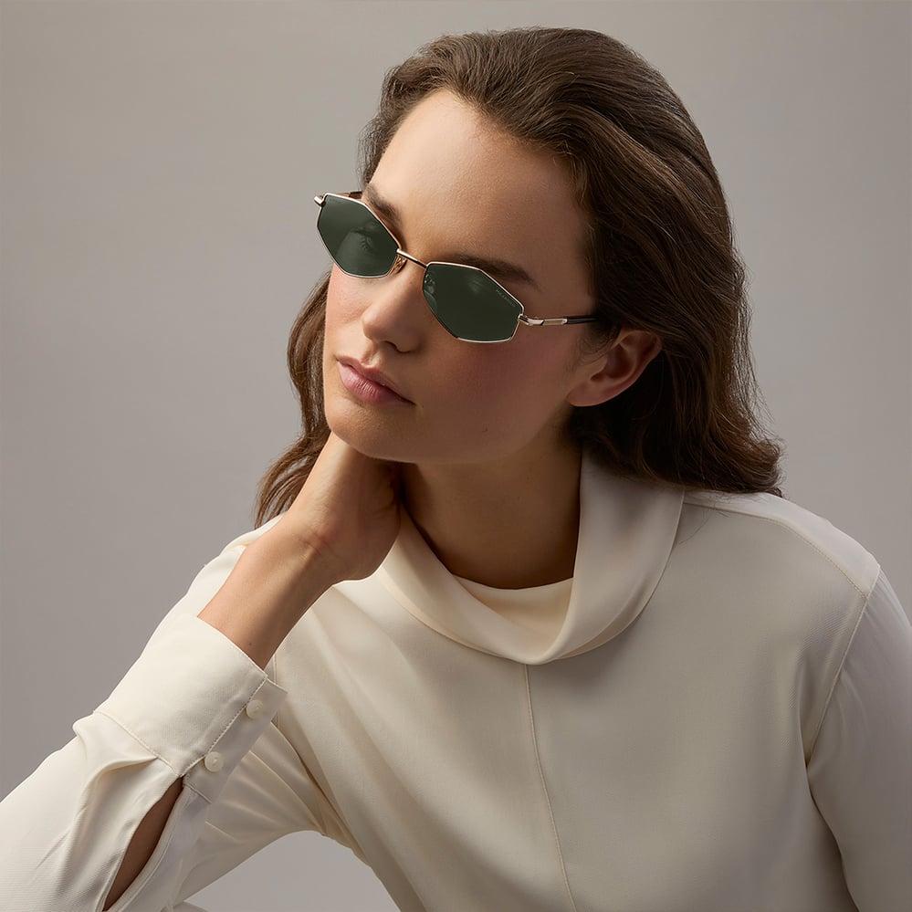 Sophia Hexagonal Sunglasses Light Gold Stainless Steel