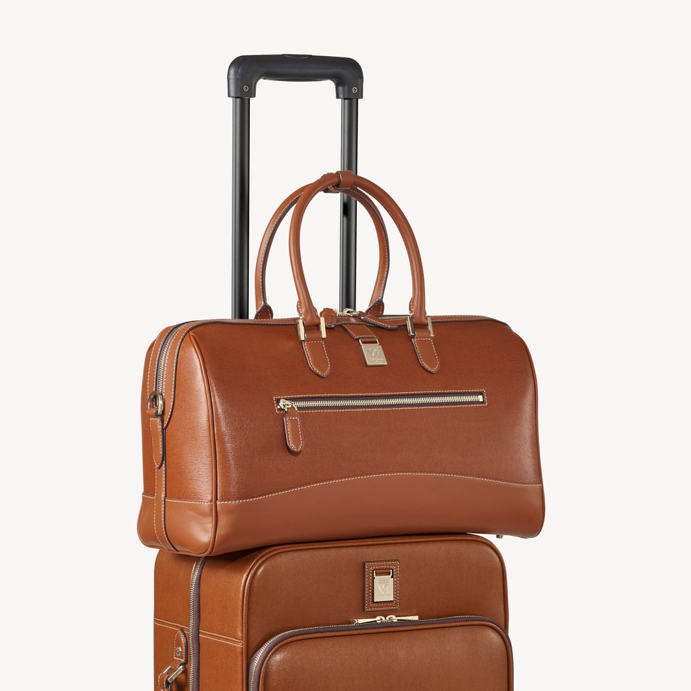 Connaught Flight Work Bag Tan Saffiano with Gold Hardware