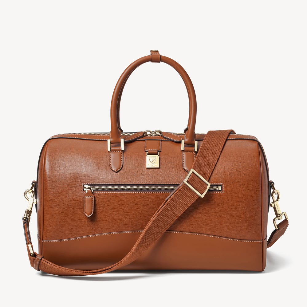 Connaught Flight Work Bag Tan Saffiano with Gold Hardware