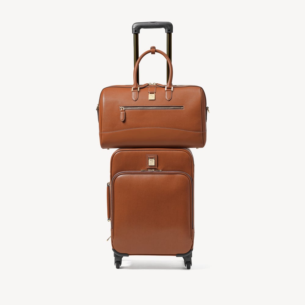 Connaught Flight Work Bag Tan Saffiano with Gold Hardware