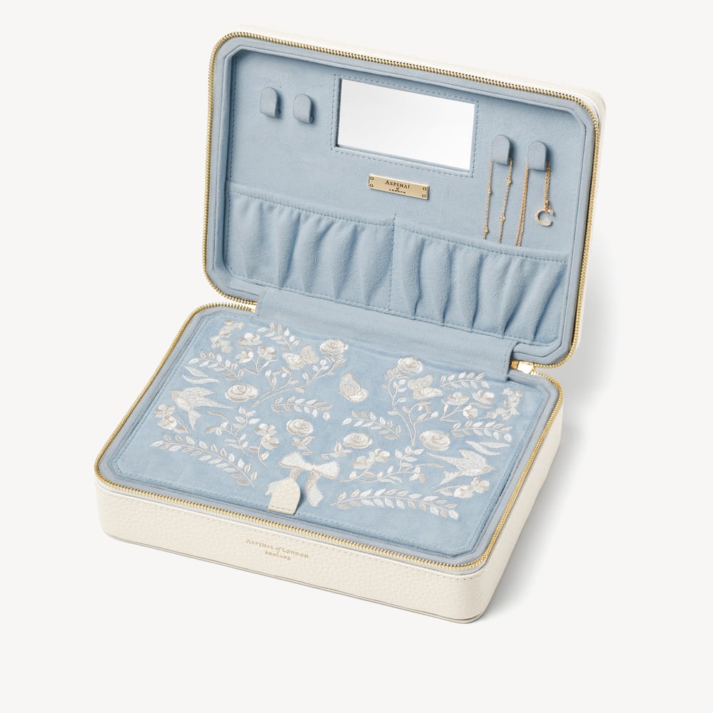 Large Travel Jewellery Case Embroidered Ivory Pebble 