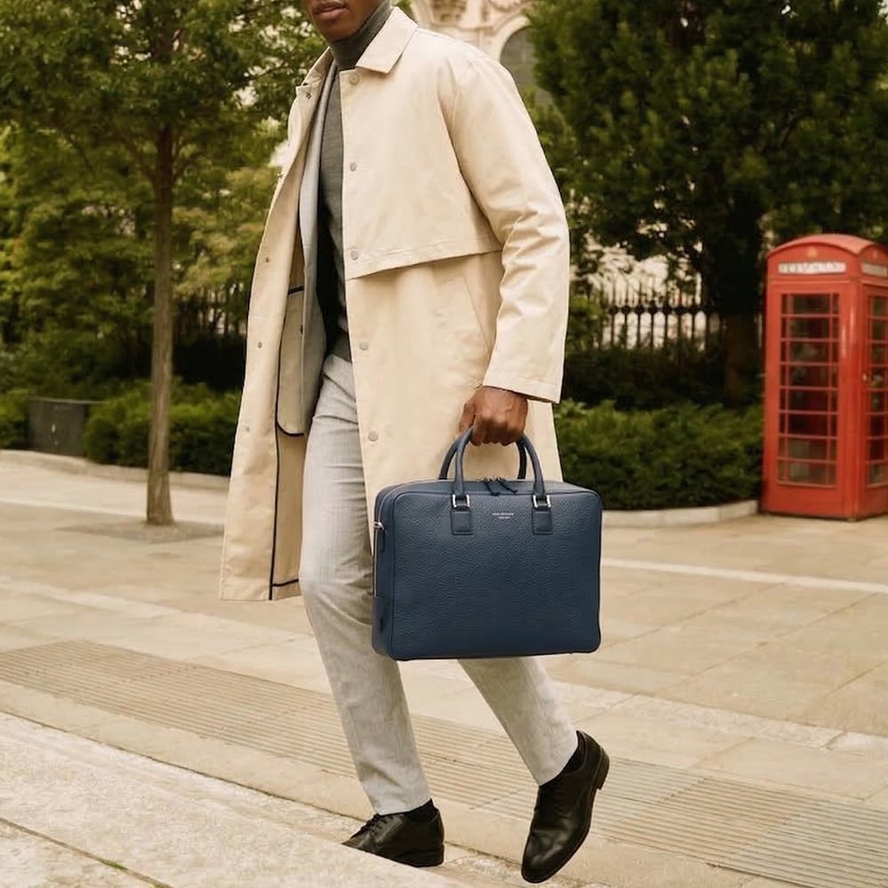 Mount Street Laptop Briefcase Navy Pebble