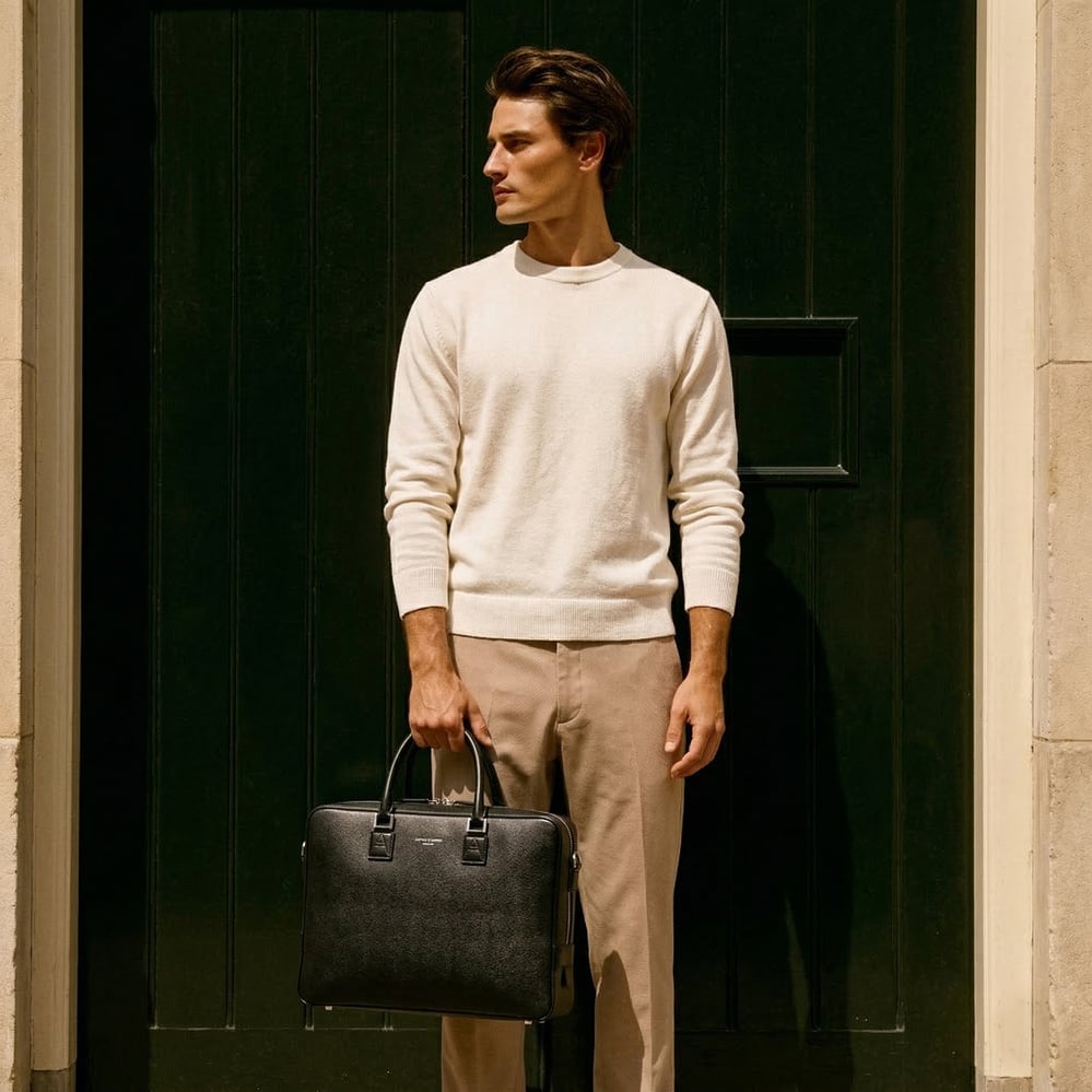 Mount Street Laptop Briefcase Black Saffiano