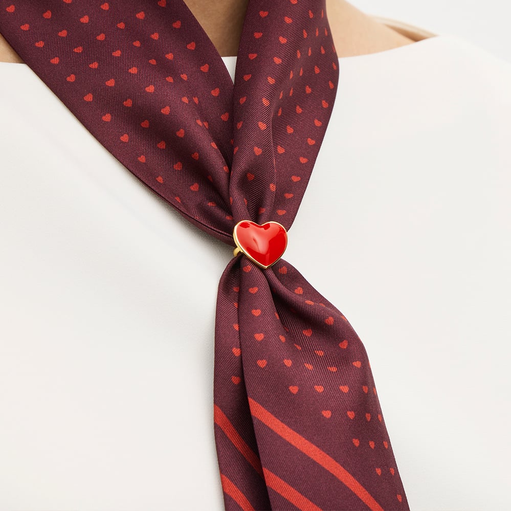 Enamel Heart Skinny Scarf Ring Red Enamel & 18ct Gold Plated