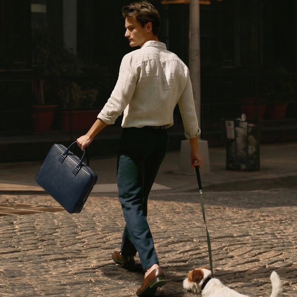Mount Street Laptop Briefcase  Navy Saffiano