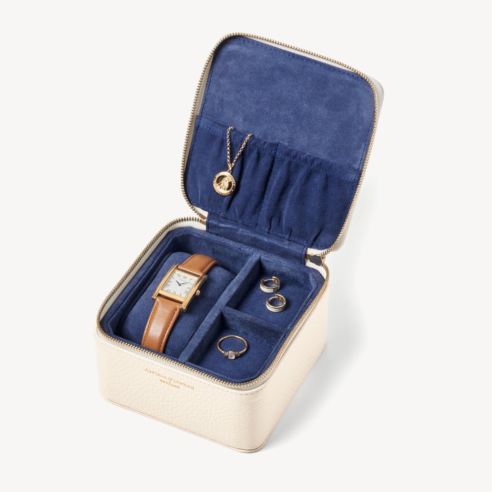Travel Watch & Ring Box with Pocket Ivory Pebble