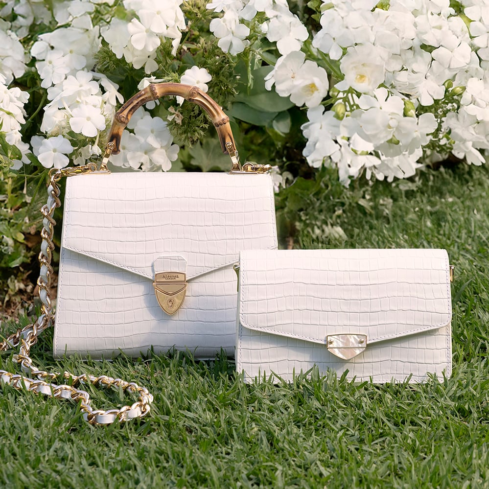 Eliza Clutch Deep Shine Chalk White Small Croc