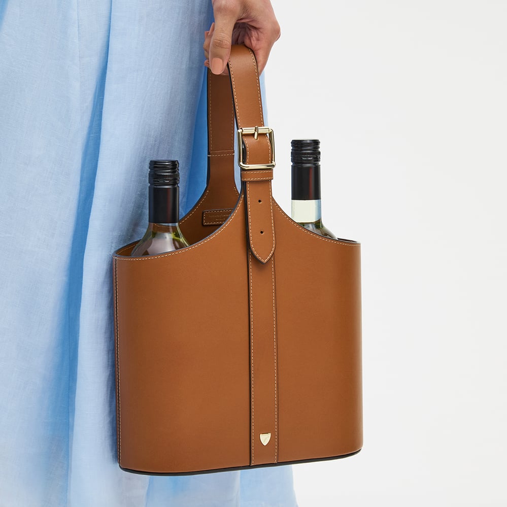 Deluxe Leather Duo Wine Bottle Carrier Smooth Tan