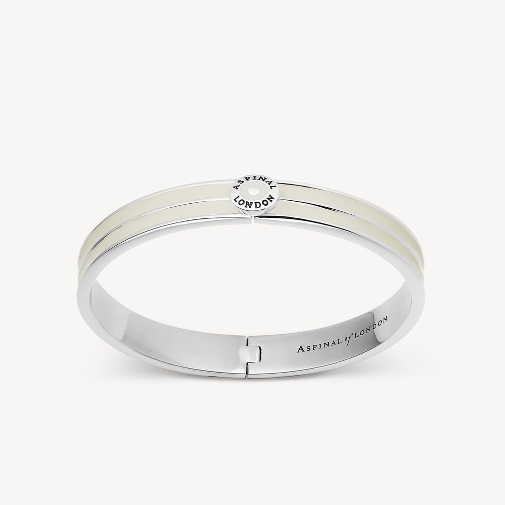 Ribbed Enamel Bangle Ivory Enamel & Palladium Silver Plated
